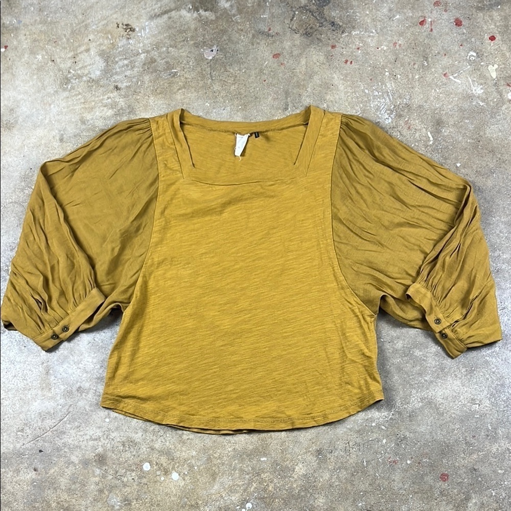 Anthropologie Golden Puff Sleeve Blouse